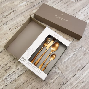 Chất lượng cao 304 thép không gỉ Flatware kim loại mạ vàng dao muỗng nĩa Bộ Quà Tặng 24 cái thiết lập dao kéo cho đám cưới - Product Image 3
