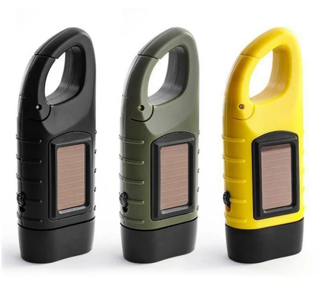 Solar Power Flashlight with Hand Crank Rechargeable Keychain Light Outdoor Survival Emergency Flashlight Camping Hiking