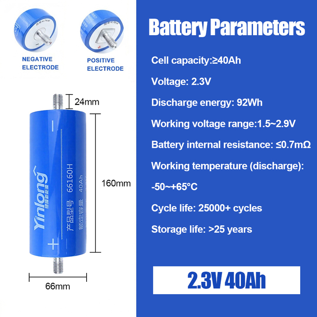 YL 2.3V 10Ah ,30Ah,35Ah,40Ah,45Ah LTO Lithium Titanate Battery Cell 25000+ Cycles for EV UPS Solar ESS