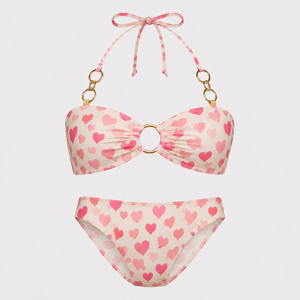 Conjunto de traje de baño de bikini con estampado de corazones para mujer, traje de baño triangular con cuello halter, ropa de playa de secado rápido - Product Image 2