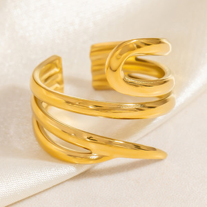 Ginkgo Leaf U-Shaped <b>Ring</b> 18k Gold Plated Minimalist Fashion Jewelry Gift - Product Image 2
