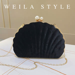 Перламутровый бархатный клатч через плечо с одним длинным ремешком на цепочке элегантная сумка с бусинами для свадебного коктейльного выпускного вечера и торжественного платья - Product Image 4