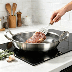 Poêle à frire antiadhésive FLEY 4 en 1 en acier inoxydable, poêle grill multi-sections sans couvercle, style argentin - Product Image 2