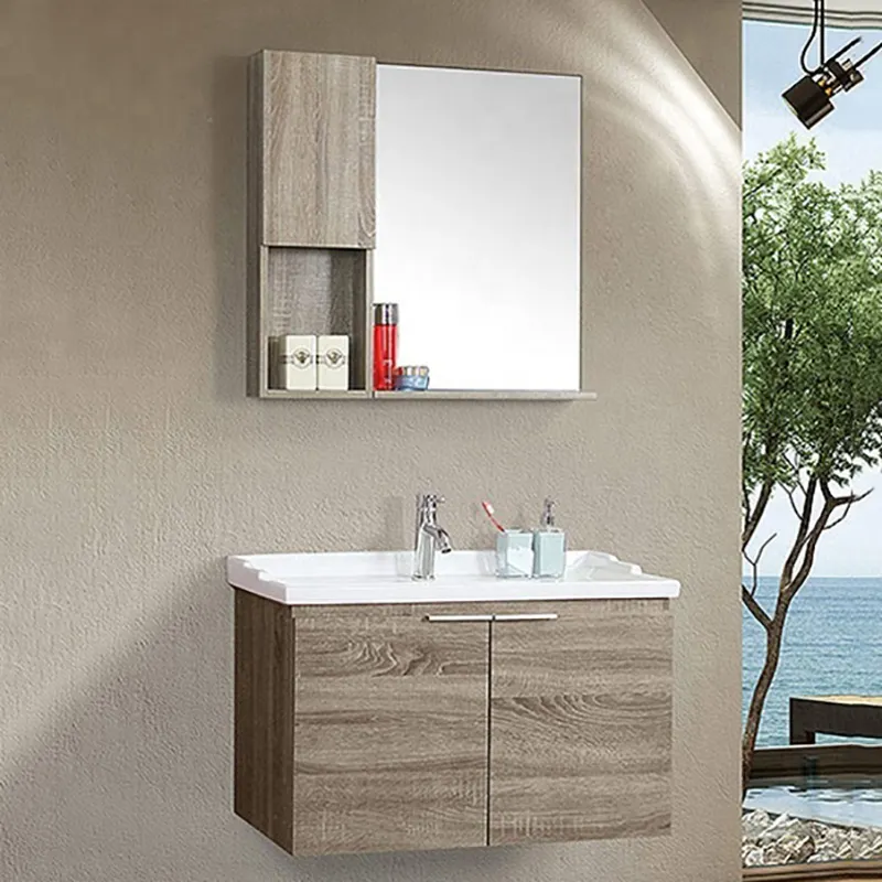 High Quality Waterproof Mdf Modern Bathroom Cabinets Mirror Bathroom Basin Wood Grain Cabinet Vanities