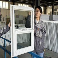 HANGXING Fenêtre UPVC à guillotine en PVC gris grain de bois Fenêtres en baie Portes françaises Anthracite Double vitrage
