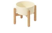 Ensemble de gamelles surélevées en céramique pour chat avec support en bois intégré, protection anti-encrassement du menton et du cou, design élégant et minimaliste, double gamelle pour animaux de compagnie