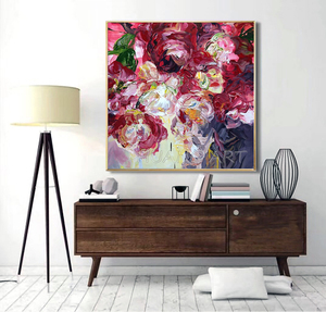 Nouveau peint à la main fleur rouge <span class=keywords><strong>couteau</strong></span> <span class=keywords><strong>peinture</strong></span> à l'huile grand mur Art fleur photo conception peintures œuvre pour la décoration de salon - Product Image 2