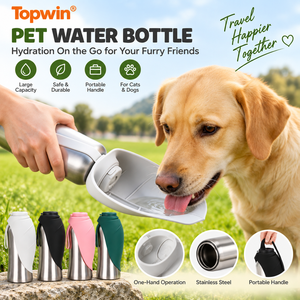 Bouteille de voyage pour chien en acier inoxydable écologique de 710 ml avec logo personnalisé, sans BPA, bol à boire réversible en silicone en forme de feuille pour la randonnée - Product Image 1