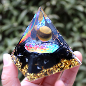 Pirámide de Resina Epoxi con Esfera de Ojo de Tigre, Decoración para el Hogar, Artesanía en Resina, Adorno de Escritorio, 5cm, 6cm, 8cm - Product Image 4