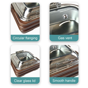 YITIAN Cuadrado de lujo Base de asiento de madera de acero inoxidable Visual Chafing Dish hHotel Buffet Catering Set Warmer - Product Image 2