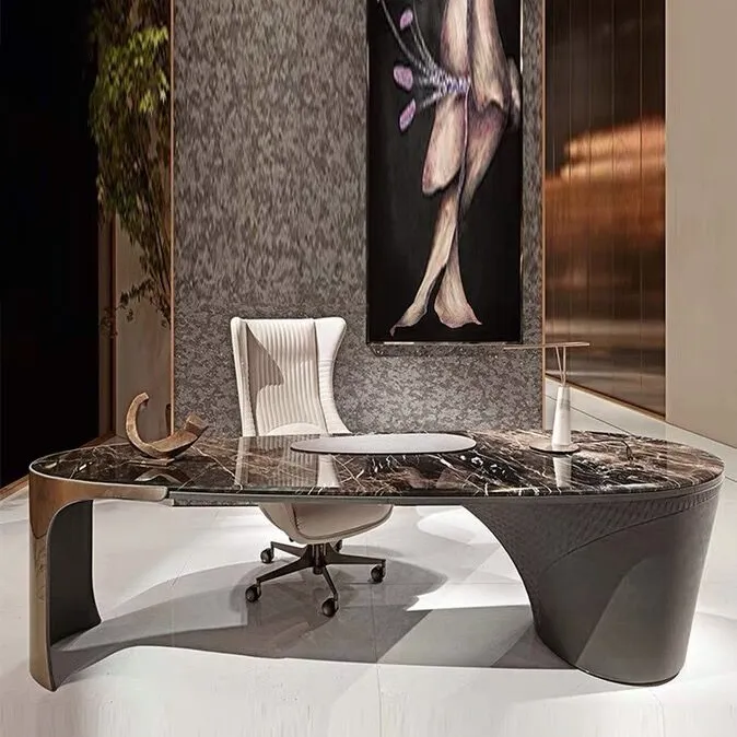 2023 heiß Neueste Luxus italienische Design Home Office Möbel Set Marmor mit Leder Schreibtisch