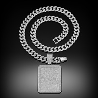 Collier pendentif alphabet plaqué or 14 carats pour homme, serti de diamants, avec lettre personnalisée, style dog tag et breloques chaîne cubaine