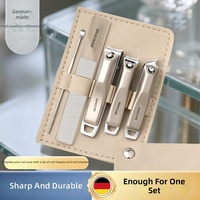 Kit de manucure 5 pièces portable en cuir avec coupe-ongles plats et inclinés, lime à ongles et cure-oreilles pour hommes et femmes, maison et voyage