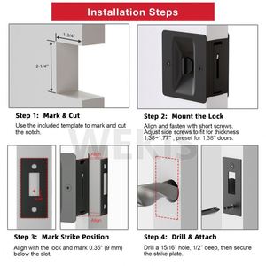 WEKIS en stock Serrure de porte coulissante carrée noire pour salle de bain avec loquet coulissant et poignée latérale, entraxe 60 mm, 3 clés - Product Image 4