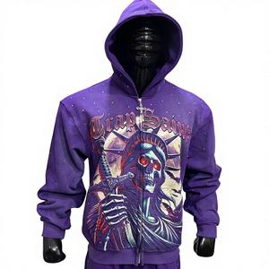 Sweat à capuche unisexe oversize pour homme, style Harajuku vintage, 100% coton, chaud, imprimé, ample, avec broderie, pour l'automne - Product Image 1