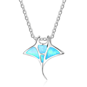 Hawaiian European American Style New Blue <strong>Opal</strong> Manta Ray Necklace Gold Plated Sweater Chain <strong>Pendant</strong> - Product Image 1
