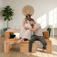 Table à manger extensible en bois 2026, ronde à ovale, avec base à colonnes côtelées, style moderne et minimaliste, ensemble de meubles de cuisine avec 4 chaises, 14 places