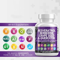 Capsules de resvératrol avec berbérine, extrait de pépins de raisin, quercétine, extrait de thé vert, santé cardiaque et complément pur pour femmes et hommes