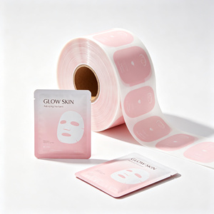 Sachet personnalisé thermoscellable en plastique pour masque facial, étanche à l'humidité, pochette d'échantillon cosmétique rose, emballage stand-up - Product Image 1
