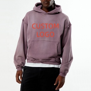 Felpa con Cappuccio <span class=keywords><strong>Viola</strong></span> Lavata da <span class=keywords><strong>Uomo</strong></span> con Logo Personalizzato, Bordo Grezzo e Cuciture Esposte, Oversize, Stile Casual Streetwear - Product Image 1