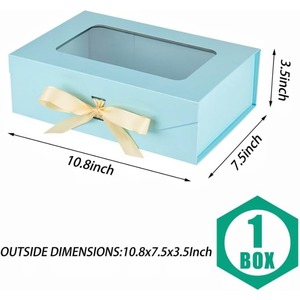 Blue ribbon gift box 10.8x7.5x3.5 inches transparent <b>window</b> magnetic <b>cover</b> gift box can be customized - Product Image 3
