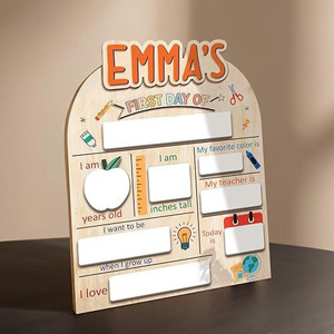 Sharon's First Day Of School <b>Wooden</b> <b>Sign</b> <b>Personalized</b> Back To School Decorations For Kids Classroom Display - Product Image 3