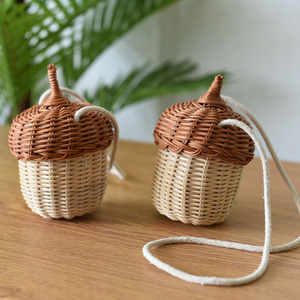Mini Rattan Acorn Bag Handmade Crossbody <b>Woven</b> <b>Basket</b> For Children Props Decorative Storage Bowl Shape - Product Image 1