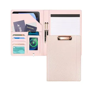 Leather Clipboard Folio With Refillable Lines Notepad A4 Padfolio Portfolio Document Folder Multi-pocket Leather Conference Fold