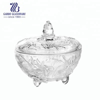 Vente chaude Pot à bonbons en verre gravé de fleurs avec couleur pulvérisée Design fantaisie Pot à bonbons, biscuits, desserts pour servir à la maison, en cuisine