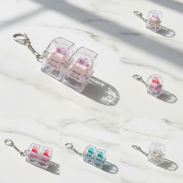 High Quality 1/2Keys Switch Mechanical Keyboard Keychain Led Light Keycap Fidget Clicker Stress Relief Toy Keyring