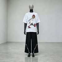 T-shirt décontracté blanc à col rond, coupe ample et épaules tombantes, avec coutures inversées personnalisées, impression DTF, coupe ajustée et confortable
