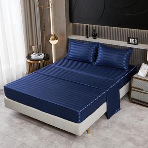 कम कीमत सैटिन 3/4 पीसी फिट और फ्लैट शीट सेट के लिए बड़े फ्लैट शीट बेड शीट सेट के लिए स्ट्रिप जैक्वार्ड तलोकेस - Product Image 2