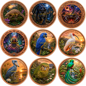 Medaglia in Rame Puro 999 da 1 Troy oz, Colorata con Rilievo ad Alto Sbalzo, Motivo Uccello Segretario, Oggetto da Collezione e Souvenir Artigianale - Product Image 2
