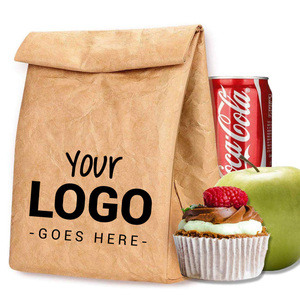 Custom Eco Lunch Bag Tyvek Lunch Box Reusable Insulated Freezable Brown Paper Snack bags for Work Picnic School