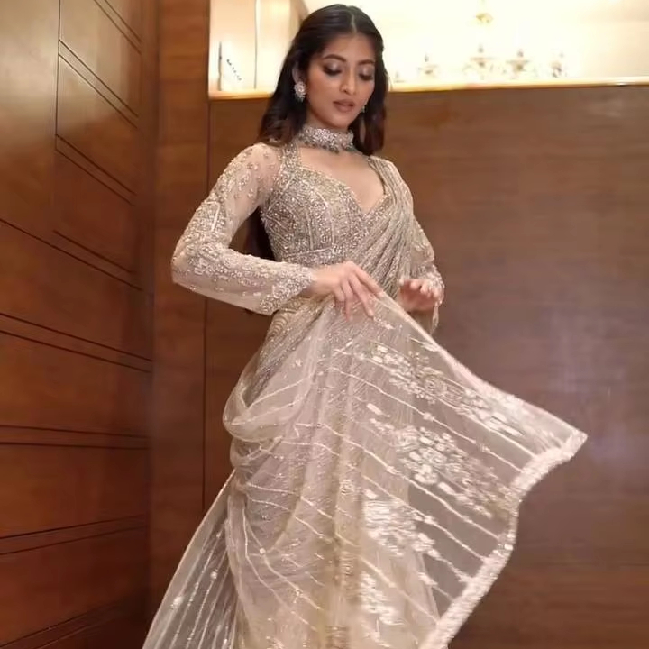 Long Sleeve Saree Dress - Elegant & Stylish Clothing