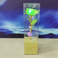 Baru Datang Abadi Bunga Buatan Rose LED Cahaya 24K Foil Emas Galaxy Rose dengan Kotak PVC untuk Valentine Hadiah Hari Ibu