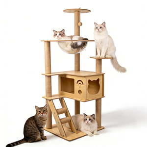 Árbol para <span class=keywords><strong>Gatos</strong></span> Multinivel de Madera con Postes Rascadores de Sisal, <span class=keywords><strong>Hamaca</strong></span> y Estructura de Escalada - Product Image 2