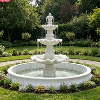 Fontaine d'eau classique YOUFINE à 3 niveaux en marbre blanc, sculptée à la main, pour aménagement paysager de complexe hôtelier