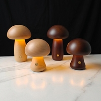 Lampe de chevet en bois massif en forme de champignon, contrôle tactile, LED à intensité variable, alimentée par piles, éclairage d'ambiance décoratif pour la maison et le bureau