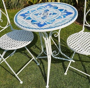 Jardín exterior Patio Taberna Juego de comedor exterior plegable de metal blanco - Product Image 6