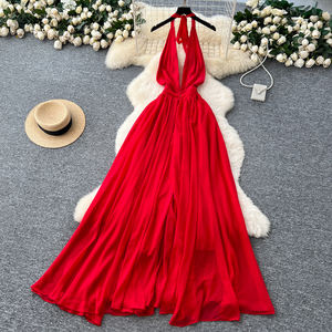 Robe d'été <span class=keywords><strong>romaine</strong></span> col V Slim Casual Midi Dress For Women Empire Backless Lace Dress - Product Image 4