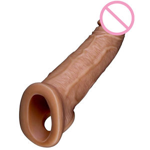 India <span class=keywords><strong>mejor</strong></span> reutilizable enorme realista <span class=keywords><strong>de</strong></span> silicona pene extensor erección mejora hombres negro condón pene manga adultos hombres juguetes sexuales - Product Image 1