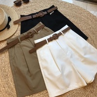 Short Décontracté D&M Été Taille Haute Élégant Slim Femme avec Ceinture Poches Large et Imperméable Tendance