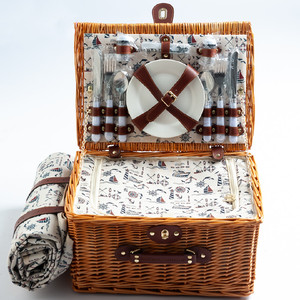 Panier <span class=keywords><strong>de</strong></span> pique-nique en osier, panier <span class=keywords><strong>de</strong></span> pique-nique en saule avec tous les ensembles <span class=keywords><strong>de</strong></span> <span class=keywords><strong>vaisselle</strong></span> pour 4 personnes - Product Image 1