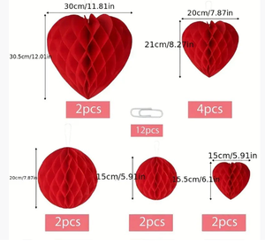 DAMAI Regalo de San Valentín, Decoración Navideña de Corazones de Papel Rojos en Forma de Panal para Bodas y San Valentín - Product Image 5