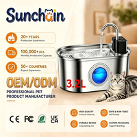 Fontaine à eau pour chat Sunchain OEM 3.2L en acier inoxydable 2026, batterie 4000mAh, capteur sans fil, distributeur d'eau intelligent automatique
