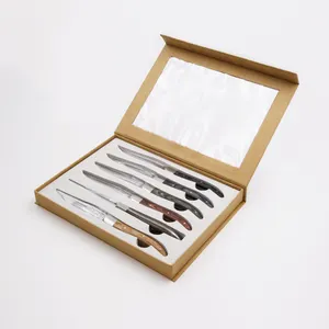 Design classico 6 pezzi Single Bolster Micro-serration set di coltelli da bistecca in legno colorato Pakka in scatola
