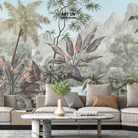 Papier peint mural personnalisé jungle tropicale, murale murale vintage feuilles de palmier montagne pour salon chambre décoration intérieure