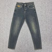 Jean bleu marine pour homme, denim foncé délavé, coupe slim droite, cinq poches, pantalon décontracté, fabricant OEM sur mesure