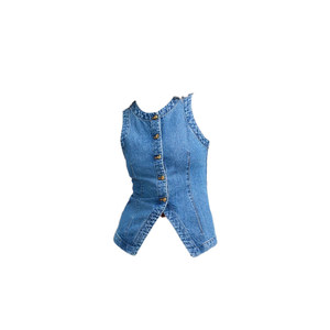 เสื้อกั๊กผ้ายีนส์สไตล์ยุโรปอเมริกันแบบใหม่สำหรับฤดูร้อนของ2025คอกลมทรงสลิมฟิตพร้อมกระดุมตกแต่งแขนกุด - Product Image 4